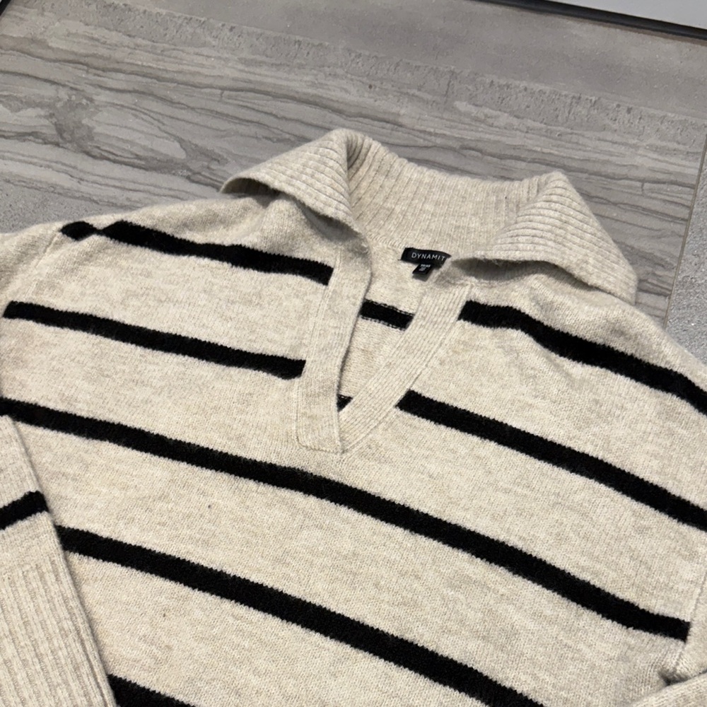 Dynamite Striped Black and Cream Sweater - Picture 6 of 10